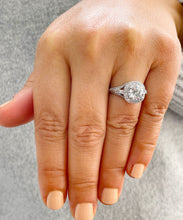 Load image into Gallery viewer, 14k Solid Heavy White Gold Round Cut Moissanite And Natural Round And Baguettes Diamonds Engagement Ring Bridal Halo 2.70ctw