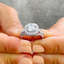 Load image into Gallery viewer, 14k Solid Heavy White Gold Round Cut Moissanite And Natural Round And Baguettes Diamonds Engagement Ring Bridal Halo 2.70ctw