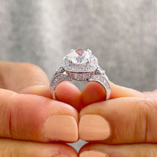 Load image into Gallery viewer, 14k Solid Heavy White Gold Round Cut Forever One Moissanite And Natural Round And Baguettes Diamonds Engagement Ring Bridal Halo 2.70ctw