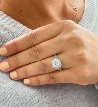 Load image into Gallery viewer, 14k Solid Heavy White Gold Round Cut Moissanite And Natural Round And Baguettes Diamonds Engagement Ring Bridal Halo 2.70ctw