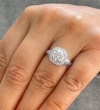 Load image into Gallery viewer, 14k Solid Heavy White Gold Round Cut Moissanite And Natural Round And Baguettes Diamonds Engagement Ring Bridal Halo 2.70ctw