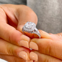 Load image into Gallery viewer, 14k Solid Heavy White Gold Round Cut Forever One Moissanite And Natural Round And Baguettes Diamonds Engagement Ring Bridal Halo 2.70ctw