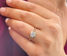 Load image into Gallery viewer, 14k Solid Yellow Gold Round Cut Forever One Moissanite Engagement Ring Bezel Set Halo 1.00ctw