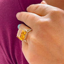 Load image into Gallery viewer, 14K Yellow Gold Natural Emerald Yellow Citrine and Round Cut Natural Diamond Ring Split Band, art deco, anniversary, wedding 10.75ct