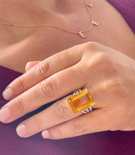 Load image into Gallery viewer, 14K Yellow Gold Natural Emerald Yellow Citrine and Round Cut Natural Diamond Ring Split Band, art deco, anniversary, wedding 10.75ct