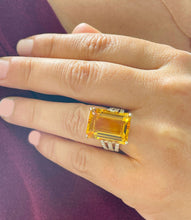 Load image into Gallery viewer, 14K Yellow Gold Natural Emerald Yellow Citrine and Round Cut Natural Diamond Ring Split Band, art deco, anniversary, wedding 10.75ct