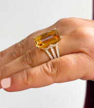Load image into Gallery viewer, 14K Yellow Gold Natural Emerald Yellow Citrine and Round Cut Natural Diamond Ring Split Band, art deco, anniversary, wedding 10.75ct