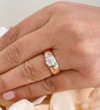 Load image into Gallery viewer, 14k Solid Rose Gold Round Cut Moissanite Engagement Ring Semi Bezel Set, Bridal, Wedding 1.25ct