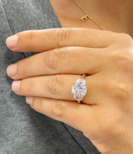 Load image into Gallery viewer, Elegant 14k Solid Yellow Gold Cushion Cut And Half Moon Moissanites Engagement Ring Bridal Wedding Propose Three Stone Syle 3.00ctw
