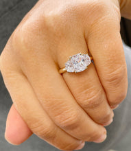 Load image into Gallery viewer, GIA/IGI Certified 14k Solid Yellow Gold Cushion Cut And Half Moon Diamond Engagement Ring Three Stone Style 2.80ctw F-VS2