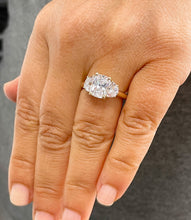 Load image into Gallery viewer, GIA/IGI Certified 14k Solid Yellow Gold Cushion Cut And Half Moon Diamond Engagement Ring Three Stone Style 2.80ctw F-VS2