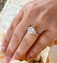 Load image into Gallery viewer, GIA/IGI Certified 14k Solid Yellow Gold Cushion Cut And Half Moon Diamond Engagement Ring Three Stone Style 2.80ctw F-VS2