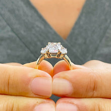 Load image into Gallery viewer, Elegant 14k Solid Yellow Gold Cushion Cut And Half Moon Moissanites Engagement Ring Bridal Wedding Propose Three Stone Syle 3.00ctw