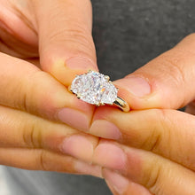 Load image into Gallery viewer, GIA/IGI Certified 14k Solid Yellow Gold Cushion Cut And Half Moon Diamond Engagement Ring Three Stone Style 2.80ctw F-VS2