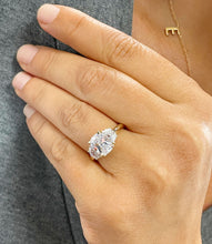 Load image into Gallery viewer, Elegant 14k Solid Yellow Gold Cushion Cut And Half Moon Moissanites Engagement Ring Bridal Wedding Propose Three Stone Syle 3.00ctw