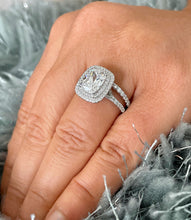 Load image into Gallery viewer, 14k Solid White Gold Cushion Cut Forever One Moissanite And Round Cut Natural Diamond Engagement Ring And Band Double Halo Bridal Set 2.75ct