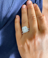 Load image into Gallery viewer, 14k Solid White Gold Cushion Cut And Round Cut Natural Diamond Engagement Ring And Band Double Halo Bridal Set 2.30ct