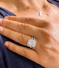 Load image into Gallery viewer, GIA/IGI Certified 14k Solid White Gold Cushion Cut And Round Cut Diamond Engagement Ring And Band Double Halo Bridal Set 2.30ct F-VS2