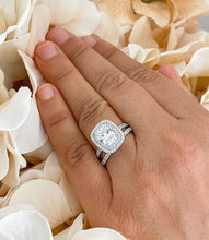 Load image into Gallery viewer, 14k Solid White Gold Cushion Cut Forever One Moissanite And Round Cut Natural Diamond Engagement Ring And Band Double Halo Bridal Set 2.75ct