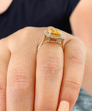 Load image into Gallery viewer, 14K Yellow Gold Cushion Yellow Citrine and Round Cut Diamond Ring Split Band, art deco, halo, promise, propose, anniversary, wedding  4.80ct