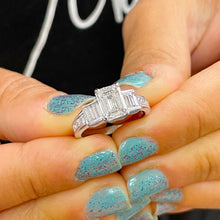 Load image into Gallery viewer, 14k White Gold Emerald Cut Forever One Moissanite And Princess And Baguettes Natural Diamond Engagement Ring 2.75ctw