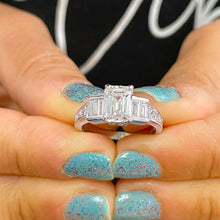 Load image into Gallery viewer, 14k Solid White Gold Emerald, Princess And Baguettes Cut Natural Diamond Engagement Ring Three Stone Style Prong Set Bridal Wedding 2.50ct