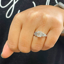 Load image into Gallery viewer, 14k White Gold Emerald Cut Forever One Moissanite And Princess And Baguettes Natural Diamond Engagement Ring 2.75ctw