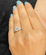 Load image into Gallery viewer, 14k Solid White Gold Emerald, Princess And Baguettes Cut Natural Diamond Engagement Ring Three Stone Style Prong Set Bridal Wedding 2.50ct