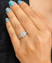 Load image into Gallery viewer, 14k Solid White Gold Emerald, Princess And Baguettes Cut Natural Diamond Engagement Ring Three Stone Style Prong Set Bridal Wedding 2.50ct