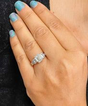 Load image into Gallery viewer, 14k White Gold Emerald Cut Moissanite And Princess And Baguettes Natural Diamond Engagement Ring 2.75ctw