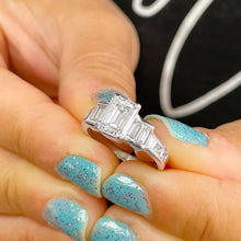 Load image into Gallery viewer, 14k Solid White Gold Emerald, Princess And Baguettes Cut Natural Diamond Engagement Ring Three Stone Style Prong Set Bridal Wedding 2.50ct