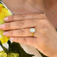 Load image into Gallery viewer, 14k Solid Yellow Gold Oval Cut Forever One Oval Moissanite and Round Natural Diamond Engagement Ring Bezel Set, Bridal Propose 1.20ctw