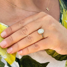 Load image into Gallery viewer, 14k Solid Yellow Gold Oval Cut Oval Moissanite and Round Natural Diamond Engagement Ring Bezel Set, Bridal Propose 1.20ctw