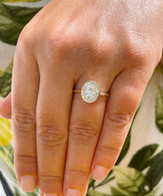 Load image into Gallery viewer, 14k Solid Yellow Gold Oval Cut Oval Moissanite and Round Natural Diamond Engagement Ring Bezel Set, Bridal Propose 1.20ctw