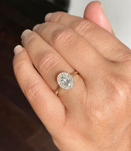 Load image into Gallery viewer, 14k Solid Yellow Gold Oval Cut Oval Moissanite and Round Natural Diamond Engagement Ring Bezel Set, Bridal Propose 1.20ctw