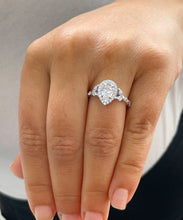 Load image into Gallery viewer, 14k Solid White Gold Pear Cut Forever One Moissanite and Round And Marquee Natural Diamond Engagement Ring Halo, 3.00ctw