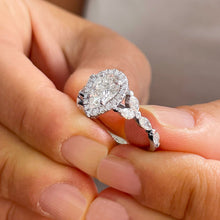 Load image into Gallery viewer, 14k Solid White Gold Pear and Round And Marquee Natural Diamond Engagement Ring Halo, 2.20ctw