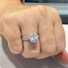 Load image into Gallery viewer, GIA/IGI Certified 14K Solid White Gold Cushion And Round Cut Diamond Engagement Ring And Band Halo Wedding Bridal Anniversary 2.00ct F-VS2