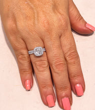 Load image into Gallery viewer, GIA/IGI Certified 14K Solid White Gold Cushion And Round Cut Diamond Engagement Ring And Band Halo Wedding Bridal Anniversary 2.00ct F-VS2