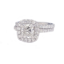Load image into Gallery viewer, GIA/IGI Certified 14K Solid White Gold Cushion And Round Cut Diamond Engagement Ring And Band Halo Wedding Bridal Anniversary 2.00ct F-VS2