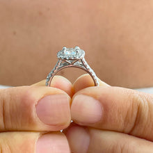 Load image into Gallery viewer, GIA/IGI Certified 14K Solid White Gold Cushion And Round Cut Diamond Engagement Ring And Band Halo Wedding Bridal Anniversary 2.00ct F-VS2