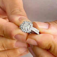 Load image into Gallery viewer, GIA/IGI Certified 14K Solid White Gold Cushion And Round Cut Diamond Engagement Ring And Band Halo Wedding Bridal Anniversary 2.00ct F-VS2