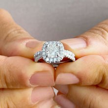 Load image into Gallery viewer, GIA/IGI Certified 14K Solid White Gold Cushion And Round Cut Diamond Engagement Ring And Band Halo Wedding Bridal Anniversary 2.00ct F-VS2
