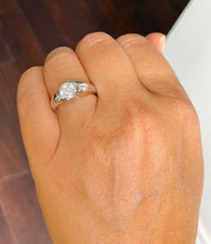 Load image into Gallery viewer, 14k Solid White Gold Round Moissanite Engagement Ring Tension Set, Propose, Anniversary, Classy 1.00ctw