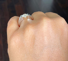 Load image into Gallery viewer, 14k Solid White Gold Round Moissanite and Natural Diamond Engagement Ring Tension Set, Propose, Anniversary, Classy 2.00ctw