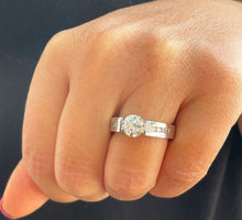 Load image into Gallery viewer, 14k Solid White Gold Round Moissanite and Natural Diamond Engagement Ring Tension Set, Propose, Anniversary, Classy 2.00ctw