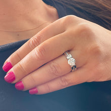 Load image into Gallery viewer, 14k Solid White Gold Round Moissanite and Natural Diamond Engagement Ring Tension Set, Propose, Anniversary, Classy 2.00ctw