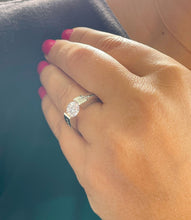Load image into Gallery viewer, 14k Solid White Gold Round Forever One Moissanite and Natural Diamond Engagement Ring Tension Set, Propose, Anniversary, Classy 2.00ctw