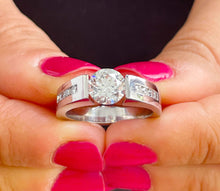 Load image into Gallery viewer, 14k Solid White Gold Round Moissanite and Natural Diamond Engagement Ring Tension Set, Propose, Anniversary, Classy 2.00ctw