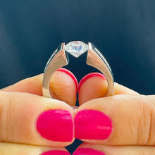 Load image into Gallery viewer, 14k Solid White Gold Round Moissanite and Natural Diamond Engagement Ring Tension Set, Propose, Anniversary, Classy 2.00ctw